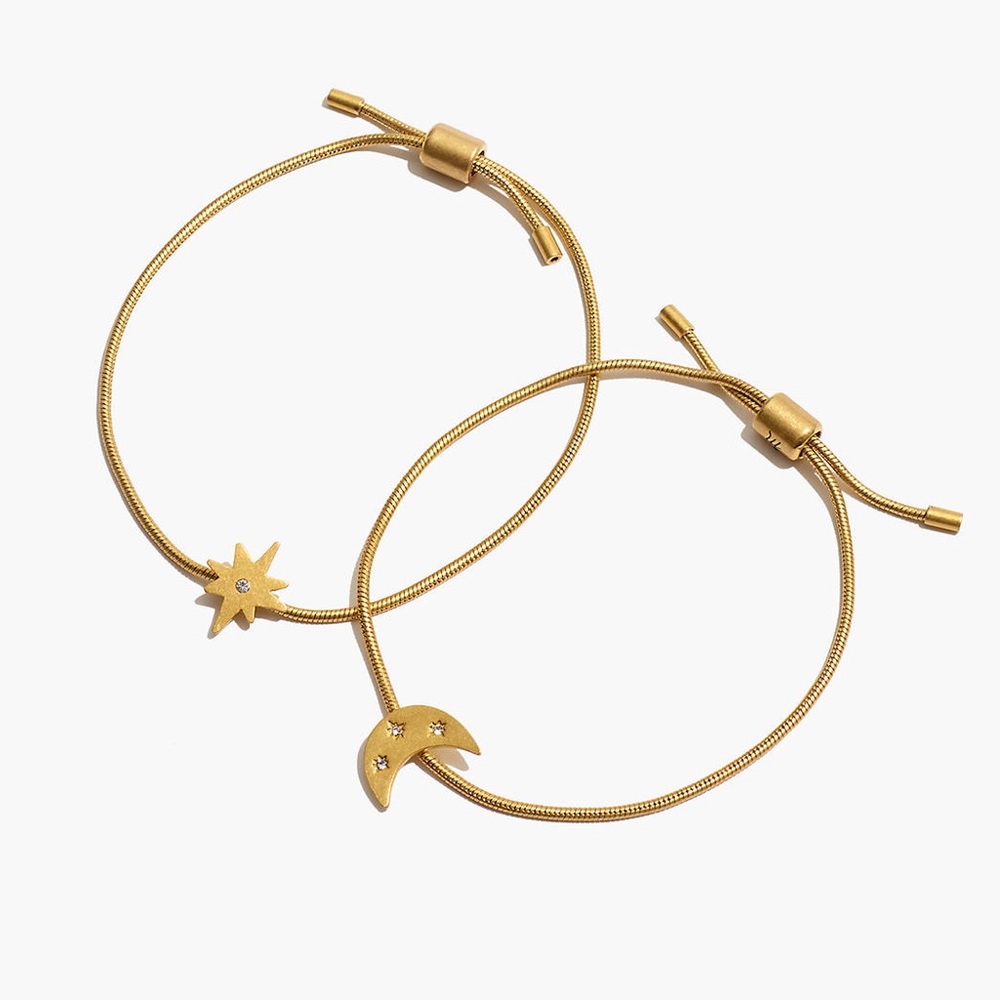 Madewell Gold Moon & Star Friendship Bracelets Set + 4 Colored Hair Ties